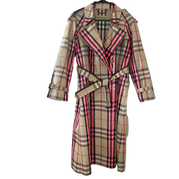 Burberry Women's Neon Pink Check Patent Trench Coat - IT 8, 6 US